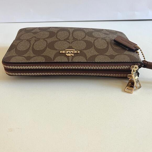 COACH NWOT Leather Double Zip & Gusset Wallet, Signature, Brown - Picture 4 of 12